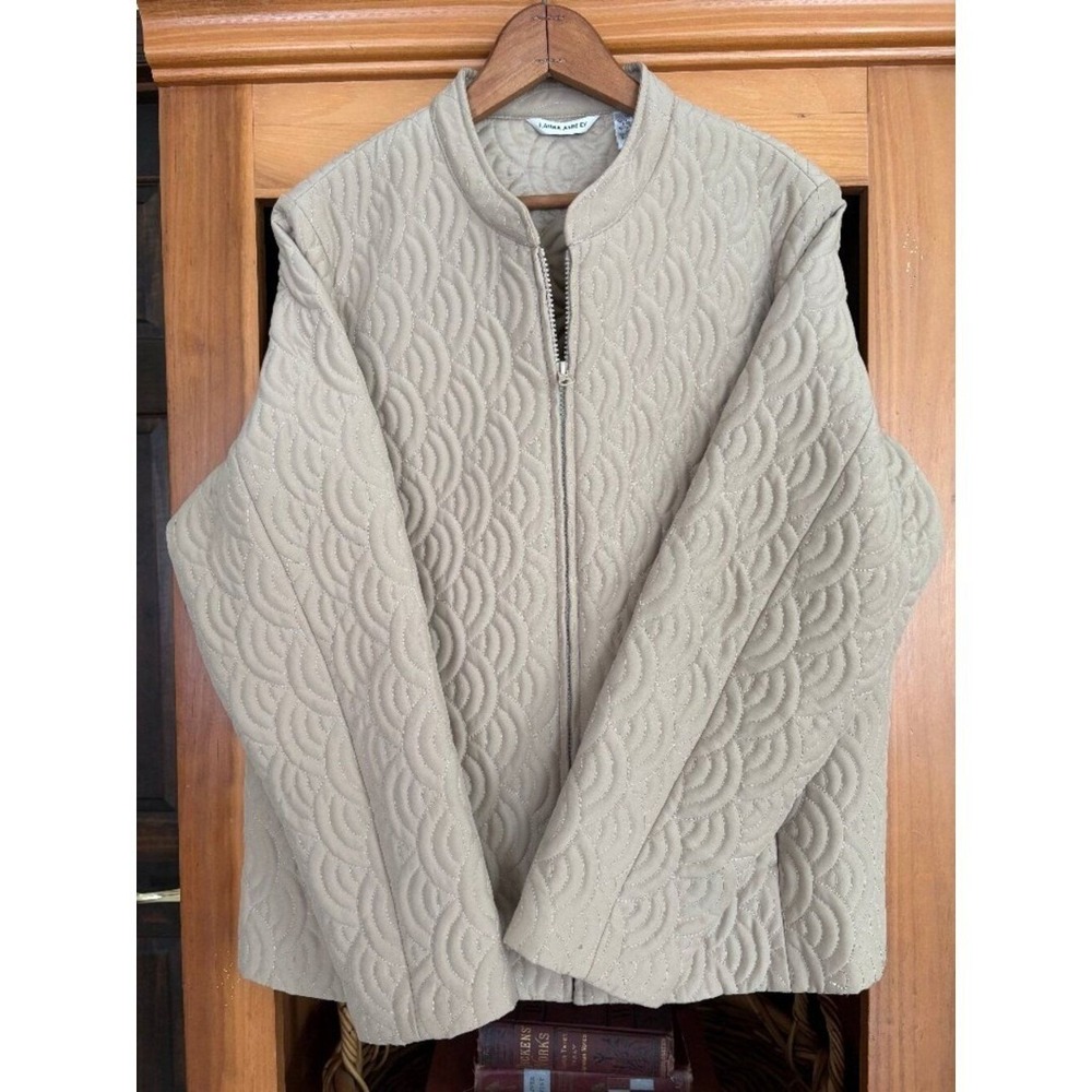 Laura Ashley Cream Beige Quilted Jacket Large Textured Full Zip Cottagecore